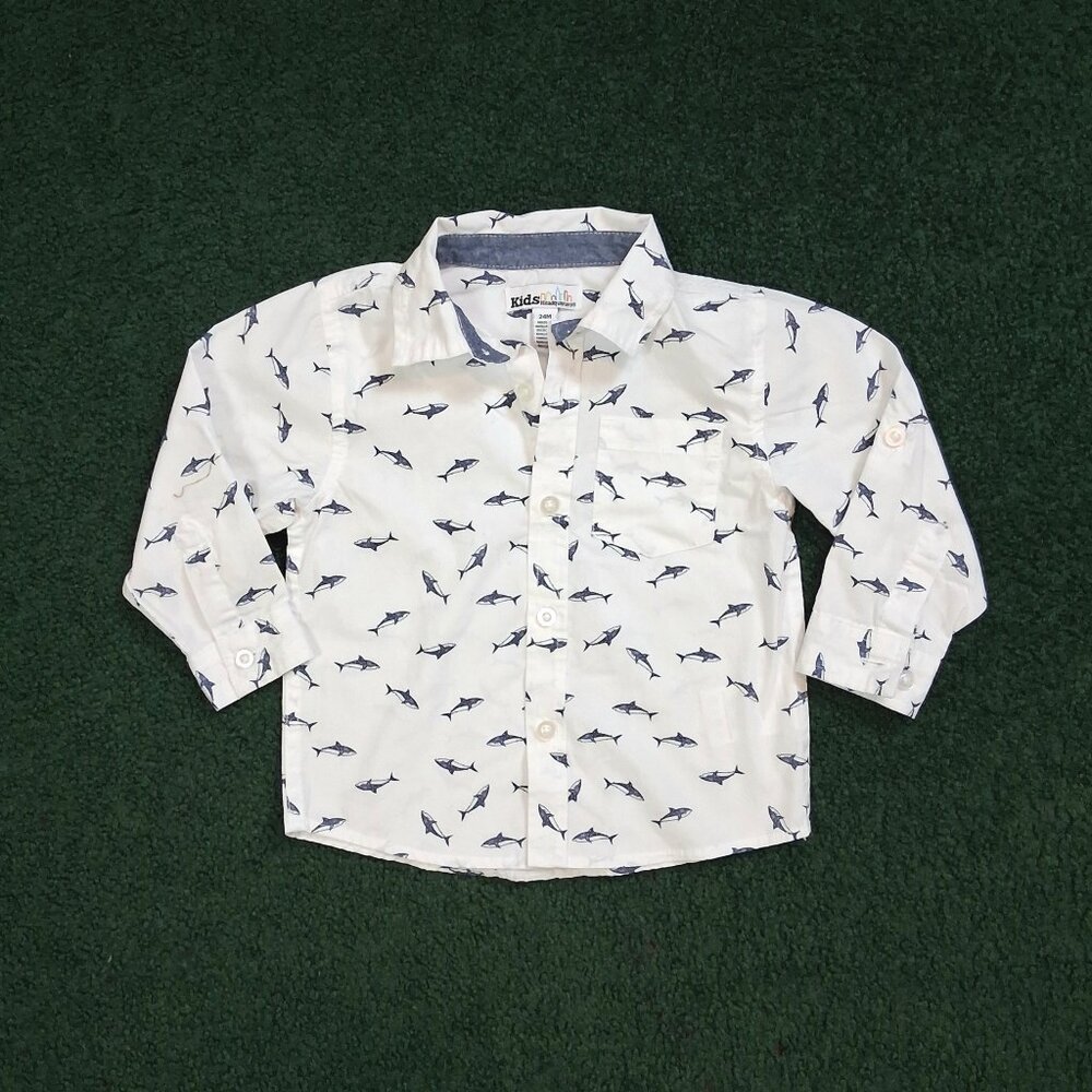 Kids Headquarters White Shark Print Button-Up Shirt